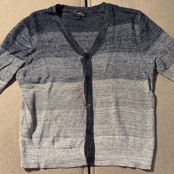 Express Men's Blue and Gray Gradiant Cardigan Sweater: XL - Picture 3 of 11